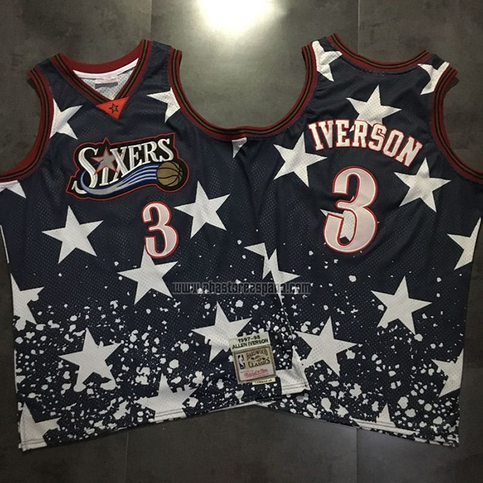 Camiseta Philadelphia 76ers Allen Iverson NO 3 Independence Day Mitchell & Ness Negro